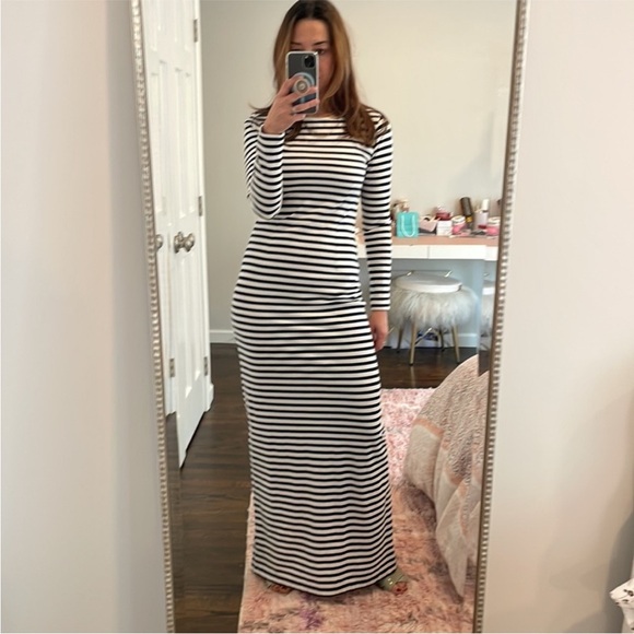 J.Crew Collection Maxi Dress Striped Navy White Long Sleeve Knit Cotton 4 - Picture 2 of 15